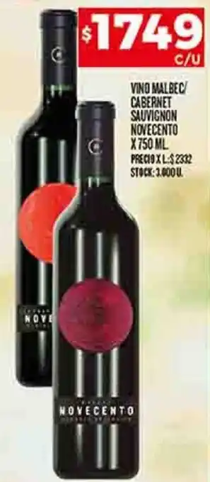 Supermercados DIA VINO MALBEC CABERNET SAUVIGNON NOVECENTO X 750ML oferta