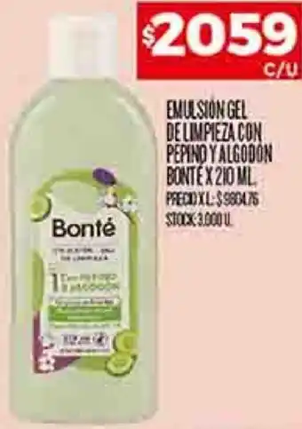 Supermercados DIA EMULSION GEL DE LIMPIEZA CON PEPINO Y ALGODON BONTE X 210ML oferta