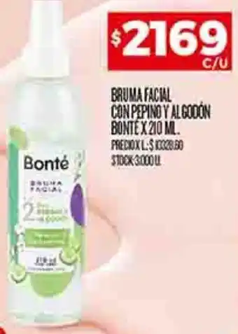 Supermercados DIA BRUMA FACIAL CON PEPINOY ALGODÓN BONTE X 210ML oferta