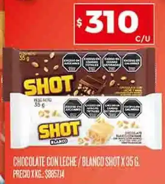 Supermercados DIA CHOCOLATE CON LECHE/BLANCO SHOT X 35G oferta