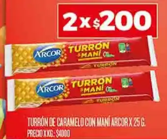 Supermercados DIA TURRÓN DE CARAMELO CON MANÍ ARCOR X 25G oferta