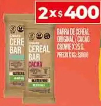 Supermercados DIA BARRA DE CEREAL ORIGINAL/CACAO CROWIE X 25G oferta
