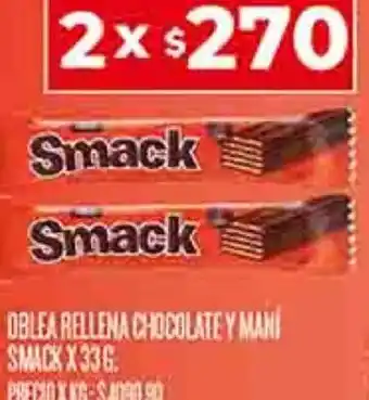 Supermercados DIA OBLEA RELLENA CHOCOLATE Y MANI SMACK X 33G oferta
