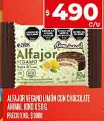 Supermercados DIA ALFAJOR VEGANO LIMON CON CHOCOLATE ANIMAL KIND X 50G oferta
