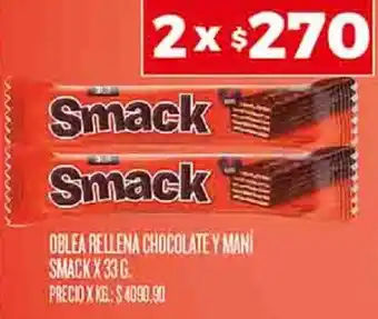 Supermercados DIA OBLEA RELLENA CHOCOLATE Y MANI SMACK X 33g oferta