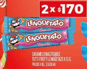 Supermercados DIA CARAMELO MASTICABLE TUTTI FRUTTI LENGUETAZO X 13G oferta