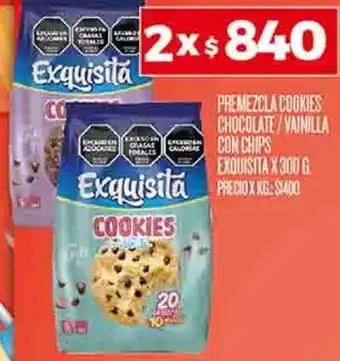 Supermercados DIA PREMEZCLA COOKIES CHOCOLATE/VAINILLA CON CHIPS EXQUISITA X 300G oferta