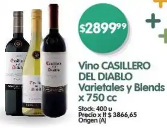 Supermercados Buenos Días Vino CASILLERO DEL DIABLO Varietales y Blends x 750cc oferta