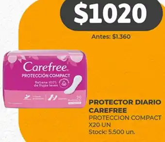 Supermercados Tadicor PROTECTOR DIARIO CAREFREE PROTECCION COMPACT X 20 UN oferta