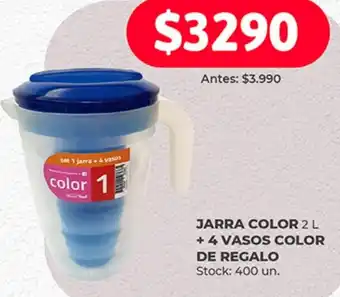 Supermercados Tadicor JARRA COLOR 2 L + 4 VASOS COLOR DE REGALO oferta