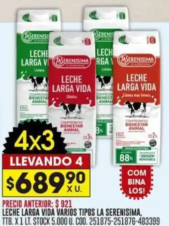 Coto LECHE LARGA VIDA VARIOS TIPOS LA SERENISIMA X U oferta