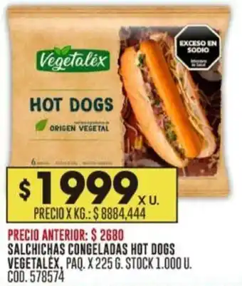 Coto SALCHICHAS CONGELADAS HOT DOGS VEGETALEX, PAQ. X 225G oferta