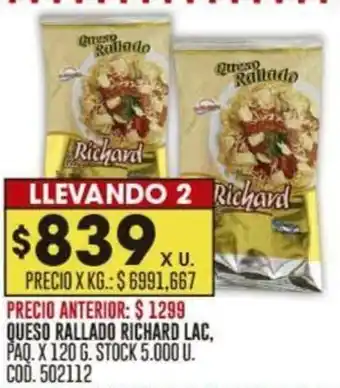 Coto QUESO RALLADO RICHARD LAC PAQ. X 120G oferta