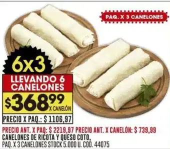 Coto CANELONES DE RICOTA Y QUESO COTO, PAQ. X 3 CANELONES oferta
