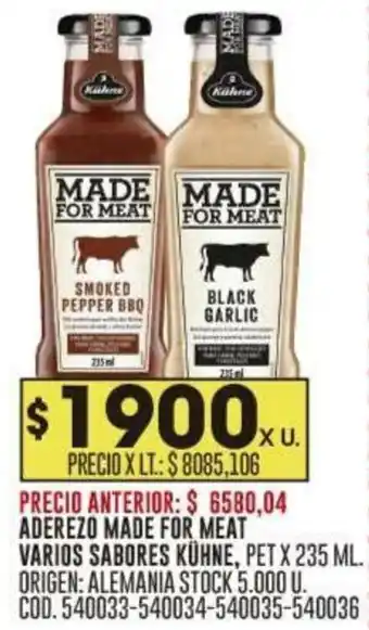 Coto ADEREZO MADE FOR MEAT VARIOS SABORES KÜHNE PET X 235ML oferta