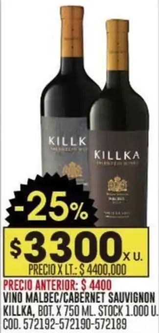 Coto VINO MALBEC/CABERNET SAUVIGNON KILLKA BOT. X 750ML oferta