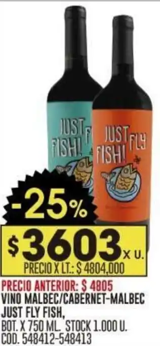Coto VINO MALBEC/CABERNET-MALBEC JUST FLY FISH BOT. X 750ML oferta