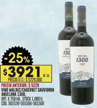 Coto VINO MALBEC/CABERNET SAUVIGNON ANDELUNA 1300 BOT. X 750ML oferta