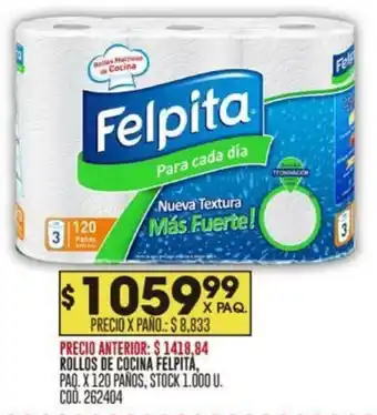 Coto ROLLOS DE COCINA FELPITA PAQ. X 120 PAÑOS oferta