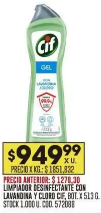 Coto LIMPIADOR DESINFECTANTE CON LAVANDINA Y CLORO CIF BOT. X 513G oferta