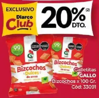 Diarco Galletitas GALLO Bizcochos x 100gr oferta