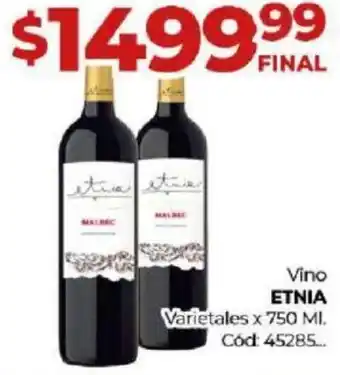 Diarco Vino ETNIA Varietales x 750ml oferta