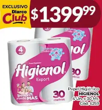 Diarco Papel Higiênico HIGIENOL 4 Un.x 30mt oferta