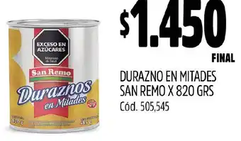 Supermercados Yaguar DURAZNO EN MITADES SAN REMO X 820GRS oferta
