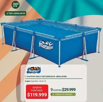 Hendel PELOPINCHO PILETA M-1043 2.70X1.60X0.65M 2800L oferta