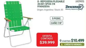 Hendel Descansar REPOSERA PLEGABLE 20.001 5POS 7/8 P/MADERA oferta