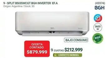 Hendel BGH SPLIT BSI35WCGT BGH INVERTER EF.A oferta