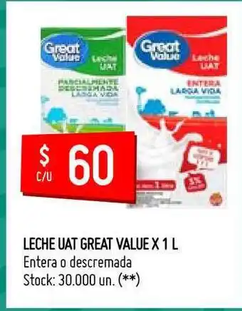 Walmart Great Value Leche UAT x 1L oferta