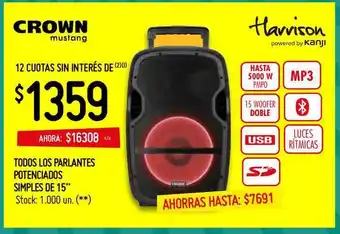 Walmart Crown Mustang Todos Los Parlantes Potenciados Simples de 15" oferta