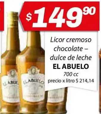 Almacor El Abuelo Licor Cremoso Chocolate / Dulce De Leche 700 cc oferta