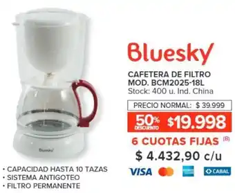 Carrefour Bluesky CAFETERA DE FILTRO MOD. BCM2025-18L oferta