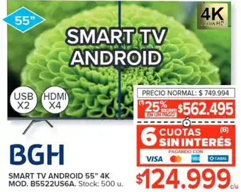 Carrefour BGH SMART TV ANDROID 55" 4K MOD. B5522US6A oferta