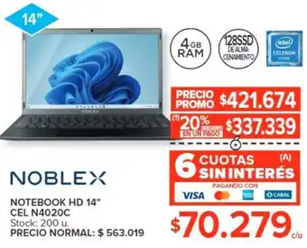 Carrefour NOBLEX NOTEBOOK HD 14" CEL N4020C oferta