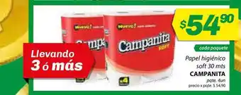 Almacor Campanita Papel Higiénico Soft 30 Mts 4un oferta