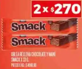Supermercados DIA OBLEA RELLENA CHOCOLATE Y MANI SMACK X 33G oferta