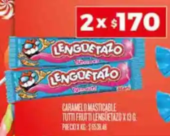 Supermercados DIA CARAMELO MASTICABLE TUTTI FRUTTI LENGUETAZO X 13G oferta