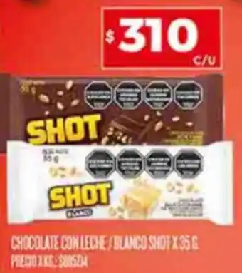Supermercados DIA CHOCOLATE CON LECHE/BLANCO SHOT X 35G oferta