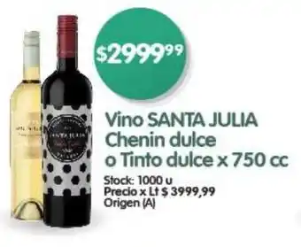 Supermercados Buenos Días Vino SANTA JULIA Chenin dulce o Tinto dulce x 750 cc oferta