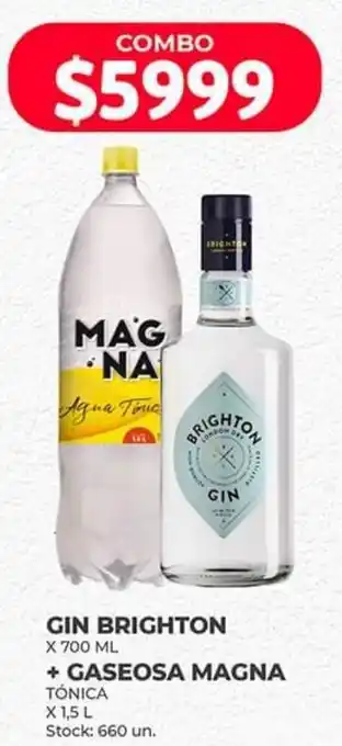 Supermercados Tadicor GIN BRIGHTON X 700 ML + GASEOSA MAGNA TÓNICA X 1,5L oferta
