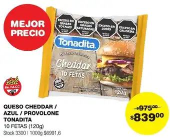 Atomo Conviene QUESO CHEDDAR / AZUL / PROVOLONE TONADITA 10 FETAS 120g oferta