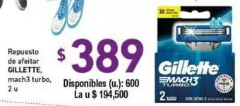 Cooperativa Obrera Gillette Repuesto de afeitar mach3 turbo 2u oferta