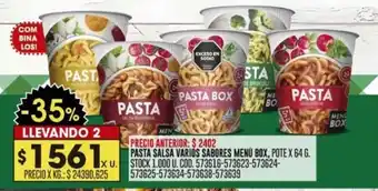 Coto PASTA SALSA VARIOS SABORES MENÚ BOX POTE X 64G oferta
