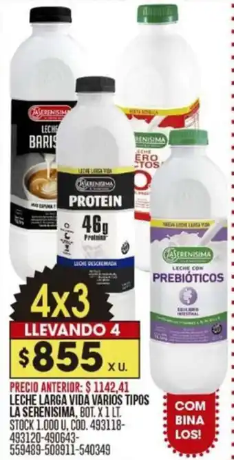 Coto LECHE LARGA VIDA VARIOS TIPOS LA SERENISIMA BOT. X 1LT oferta
