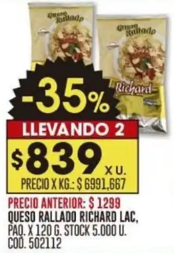 Coto QUESO RALLADO RICHARD LAC PAQ. X 120G oferta