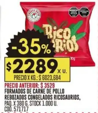Coto FORMADOS DE CARNE DE POLLO REBOZADOS CONGELADOS RICOSAURIOS PAQ. X 380G oferta
