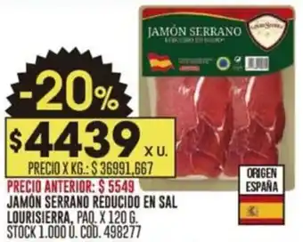 Coto JAMON JAMON SERRANO REDUCIDO EN SAL LOURISIERRA PAQ. X 120G oferta